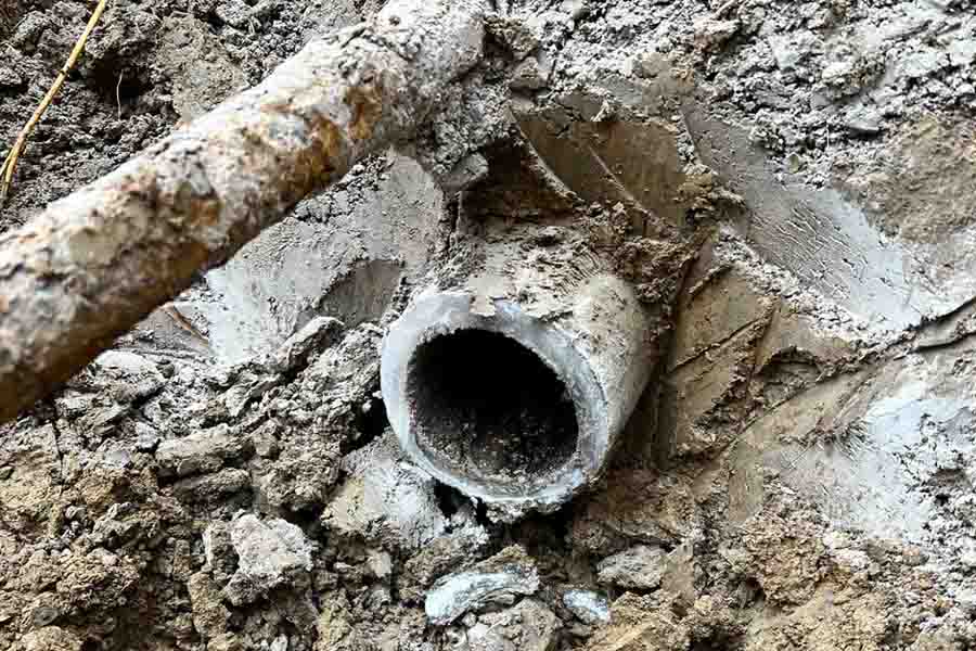 Drain pipe repair in progress